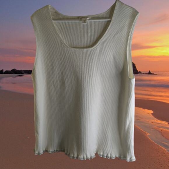Coldwater Creek 3XL cream cotton blend stretch ribbed knit sleeveless shell. - Picture 1 of 1